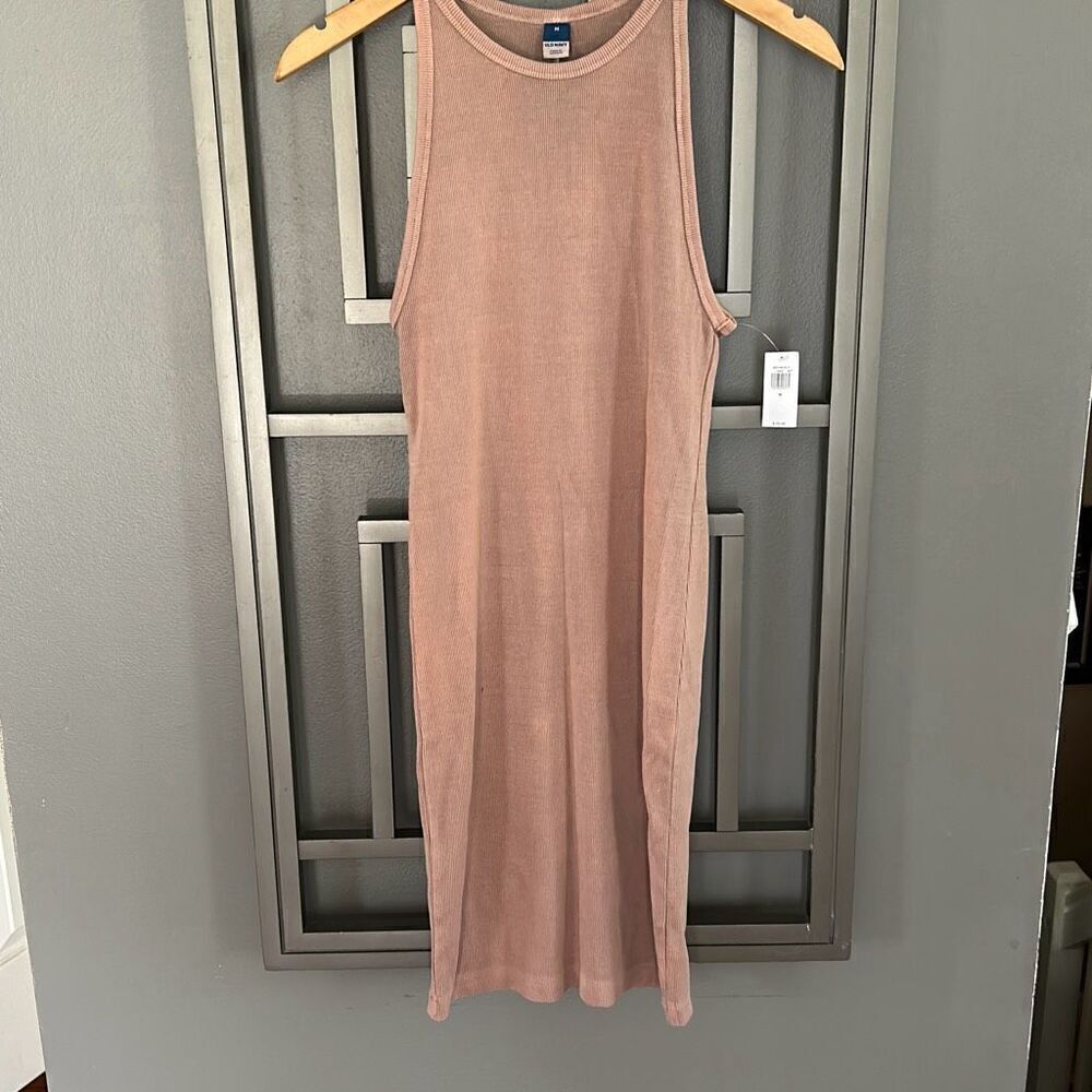 NWT Old Navy taupe and pink garment wash tie-dye ribbed fitted dress size M
